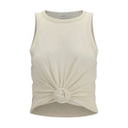 Beige Cotton Sleeveles T-Shirt