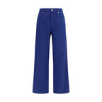 Blue Cotton Casual Pants
