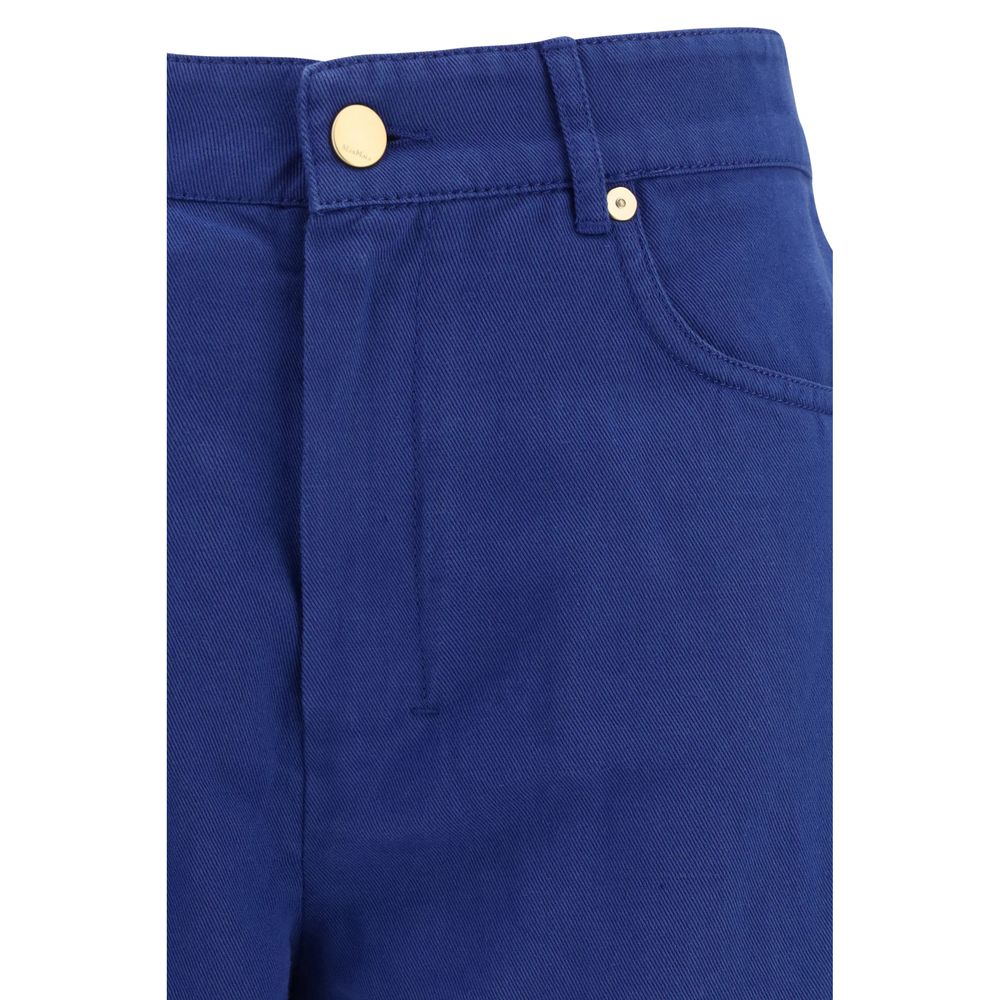 Blue Cotton Casual Pants