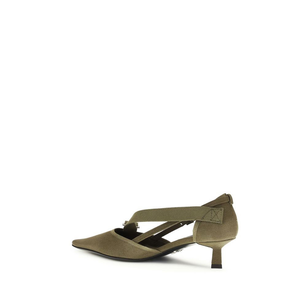 Bicolor Cotton Mid Heel Pumps