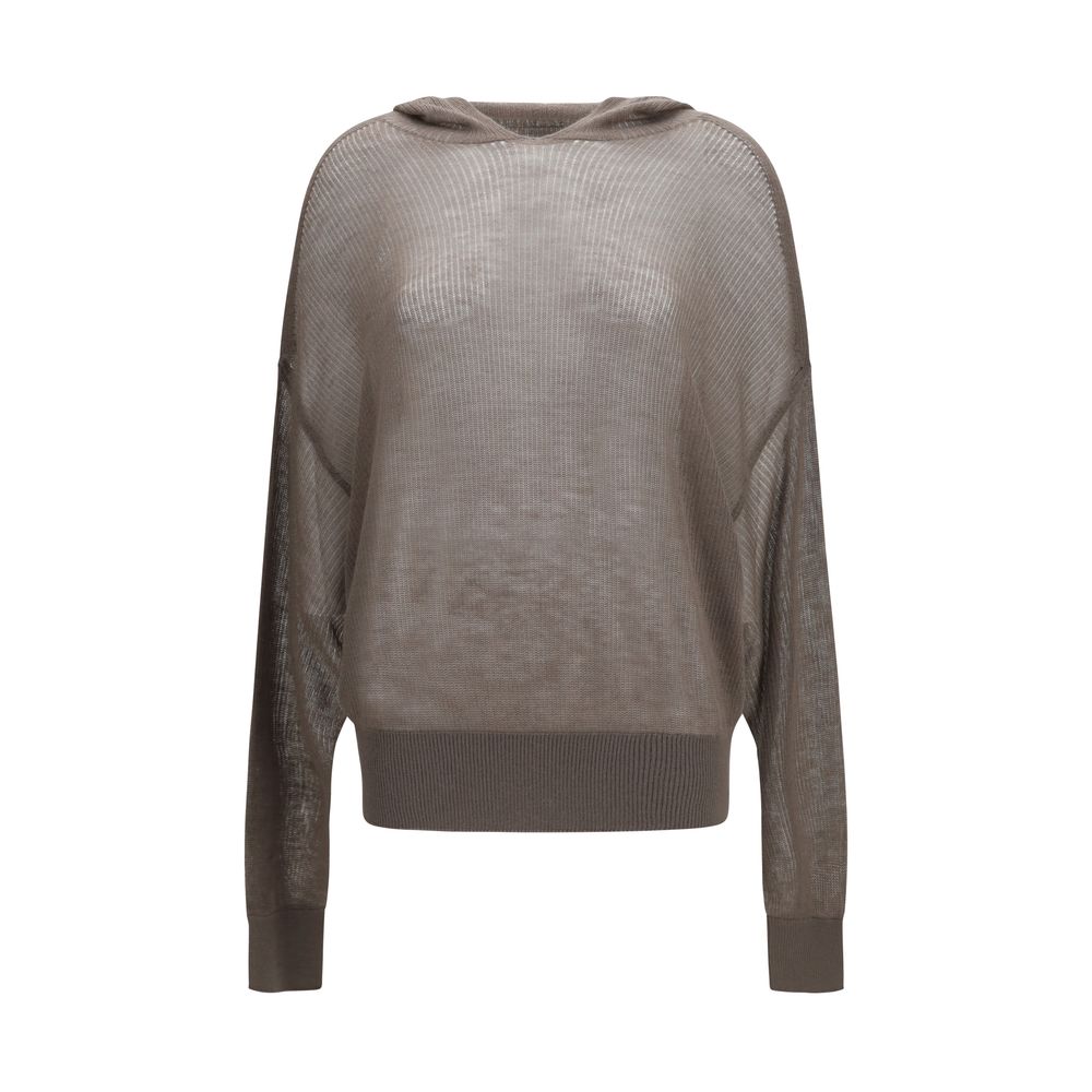 Felpa grigia in cashmere con cappuccio