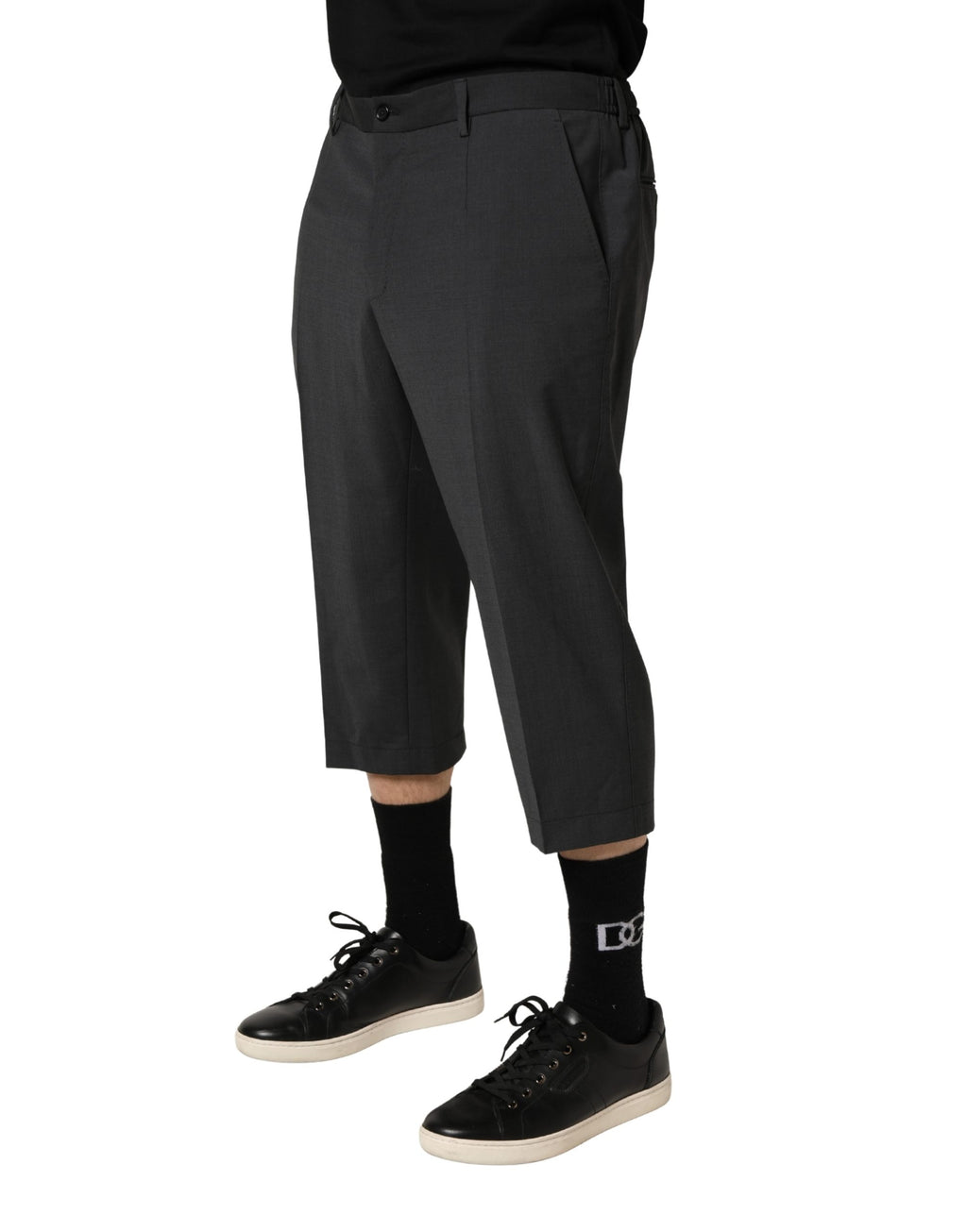 Dunkelgraue Chino-Hose aus Wolle in Cropped-Länge