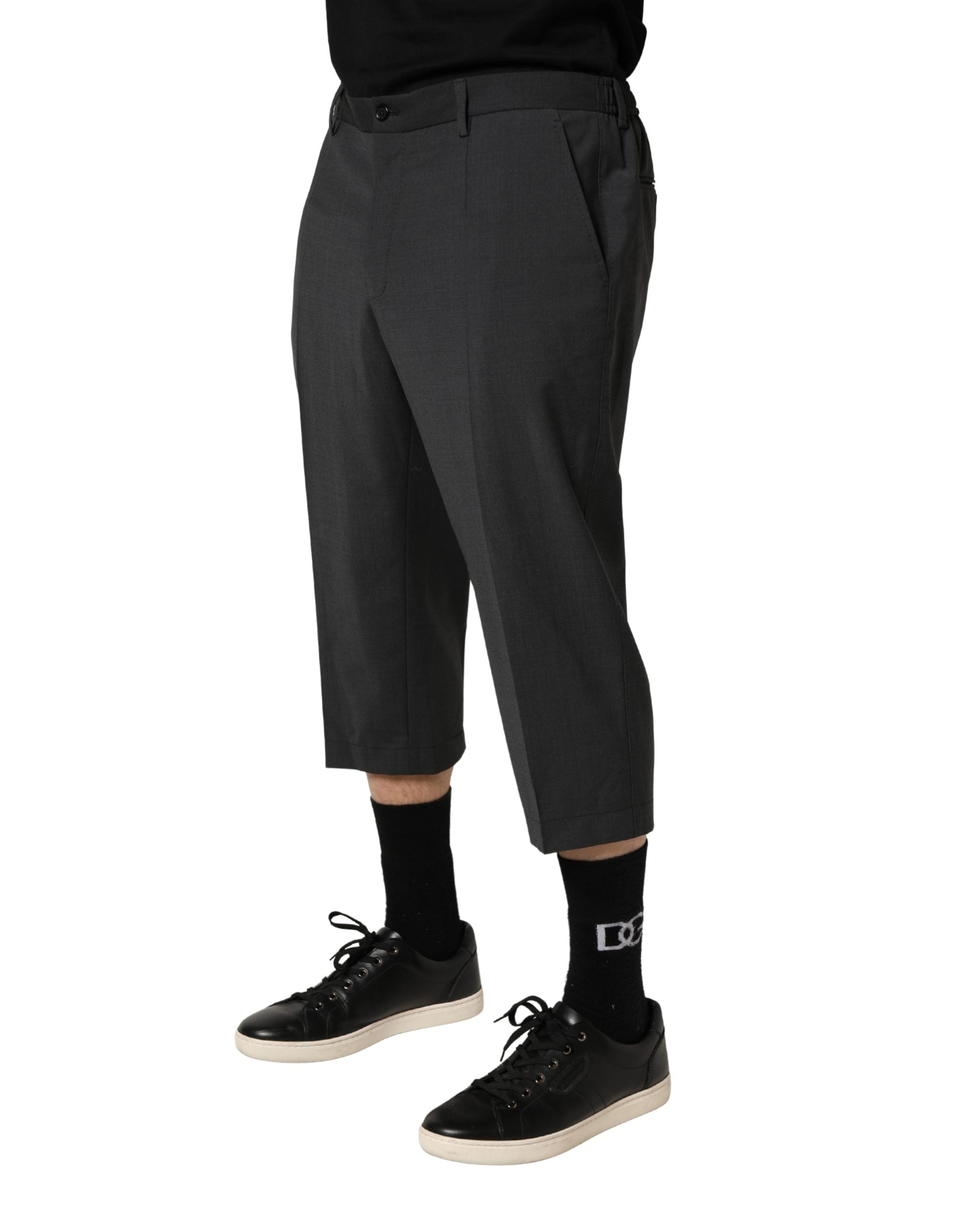 Dunkelgraue Chino-Hose aus Wolle in Cropped-Länge
