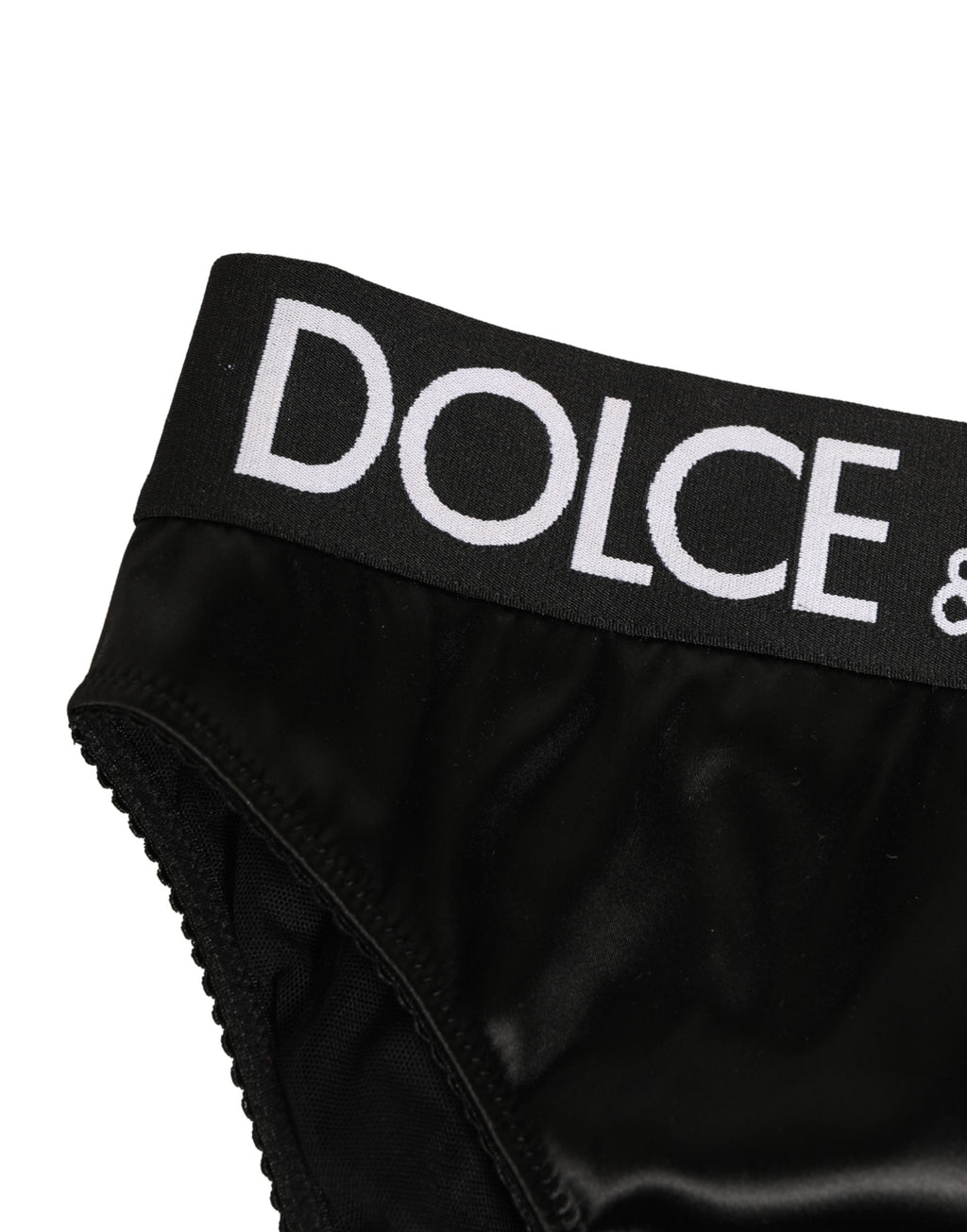 Black Satin High-Waist Brief Logo Women Underwear