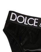 Black Satin High-Waist Brief Logo Women Underwear