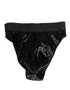 Black Satin High-Waist Brief Logo Women Underwear