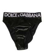 Black Satin High-Waist Brief Logo Women Underwear
