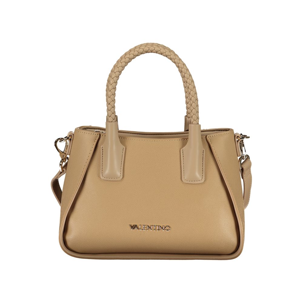 Beige Damenhandtasche aus Polyurethan mit Henkeln und Schulterriemen