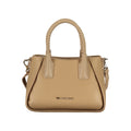 Beige Damenhandtasche aus Polyurethan mit Henkeln und Schulterriemen