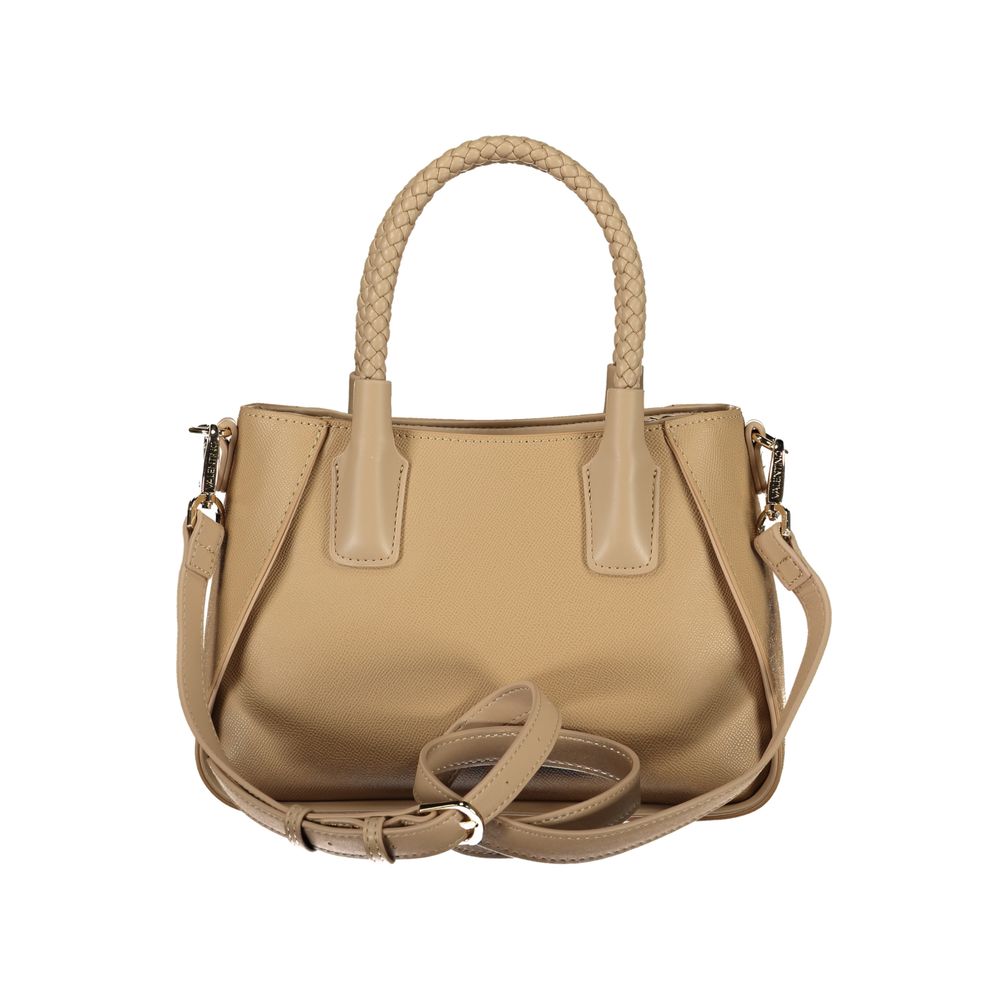 Beige Damenhandtasche aus Polyurethan mit Henkeln und Schulterriemen