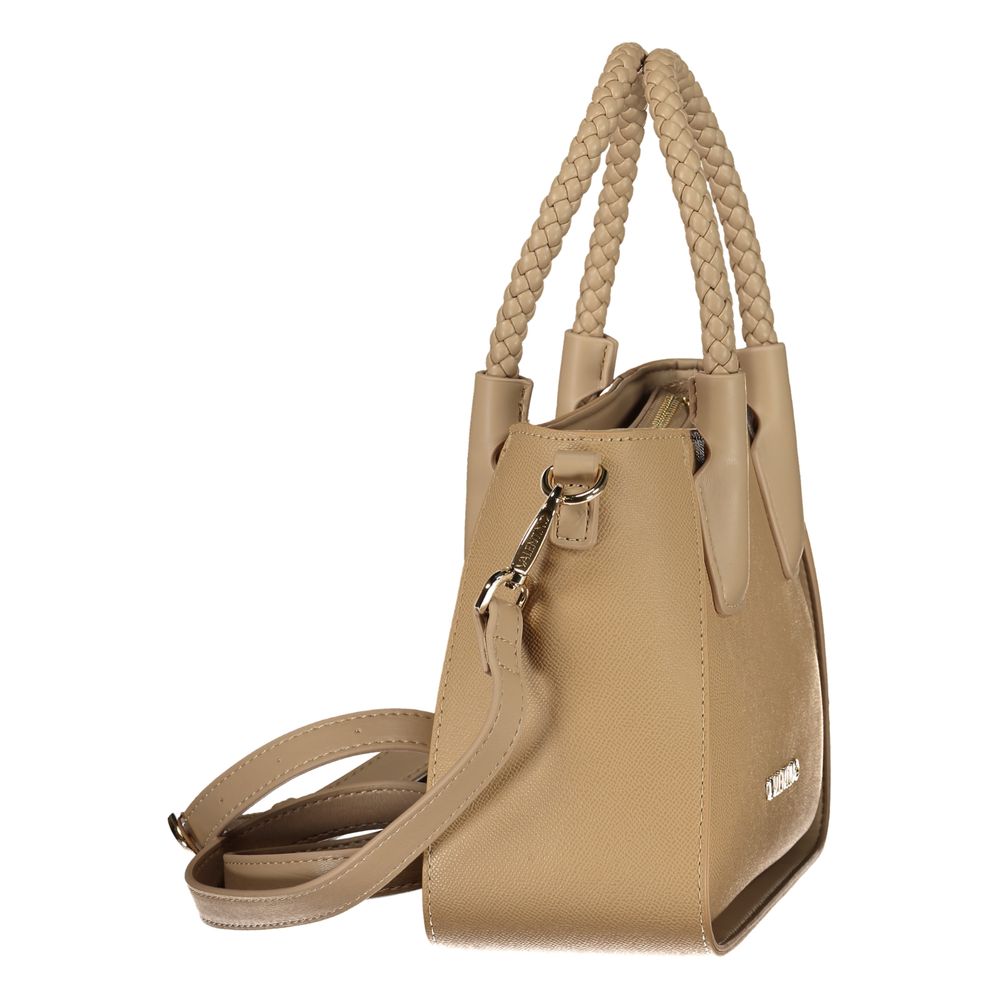 Beige Damenhandtasche aus Polyurethan mit Henkeln und Schulterriemen