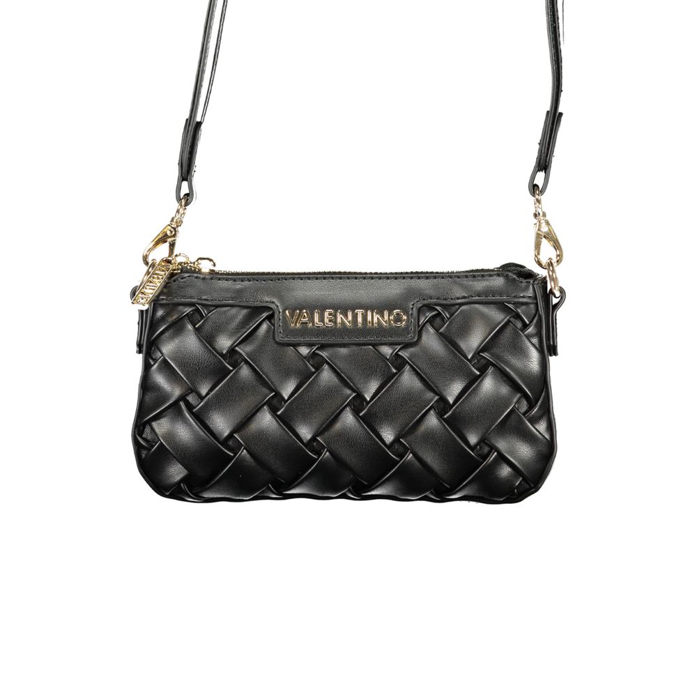 Black Polyurethane Women's Handbag with Adjustable Shoulder Strap