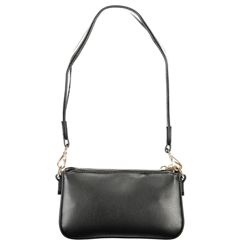 Black Polyurethane Women's Handbag with Adjustable Shoulder Strap