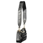 Black Polyurethane Women's Handbag with Adjustable Shoulder Strap