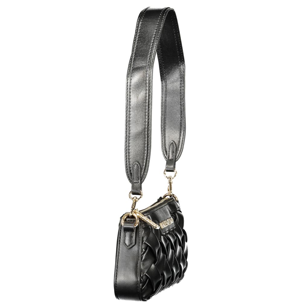 Black Polyurethane Women's Handbag with Adjustable Shoulder Strap