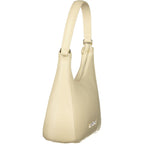 Beige Damenhandtasche aus Polyurethan mit verstellbarem Schulterriemen