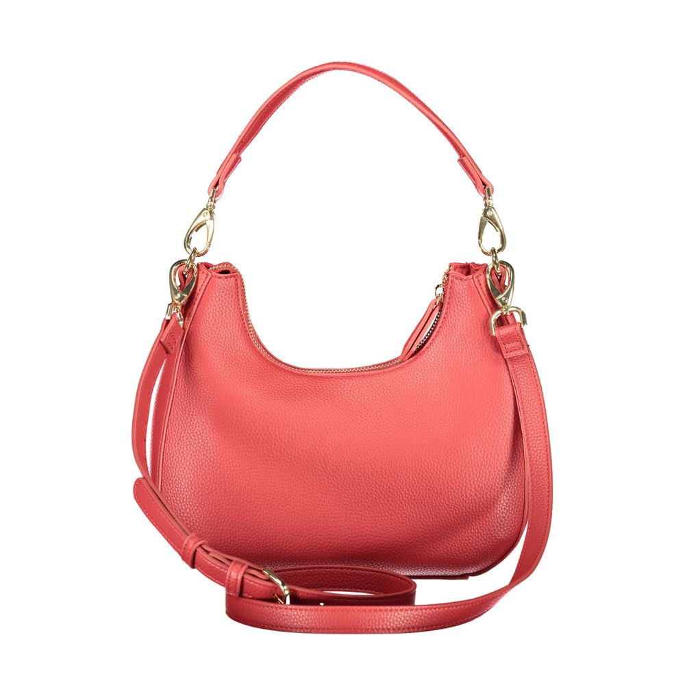 Red Polyurethane Women's Bag with Removable Shoulder Strap