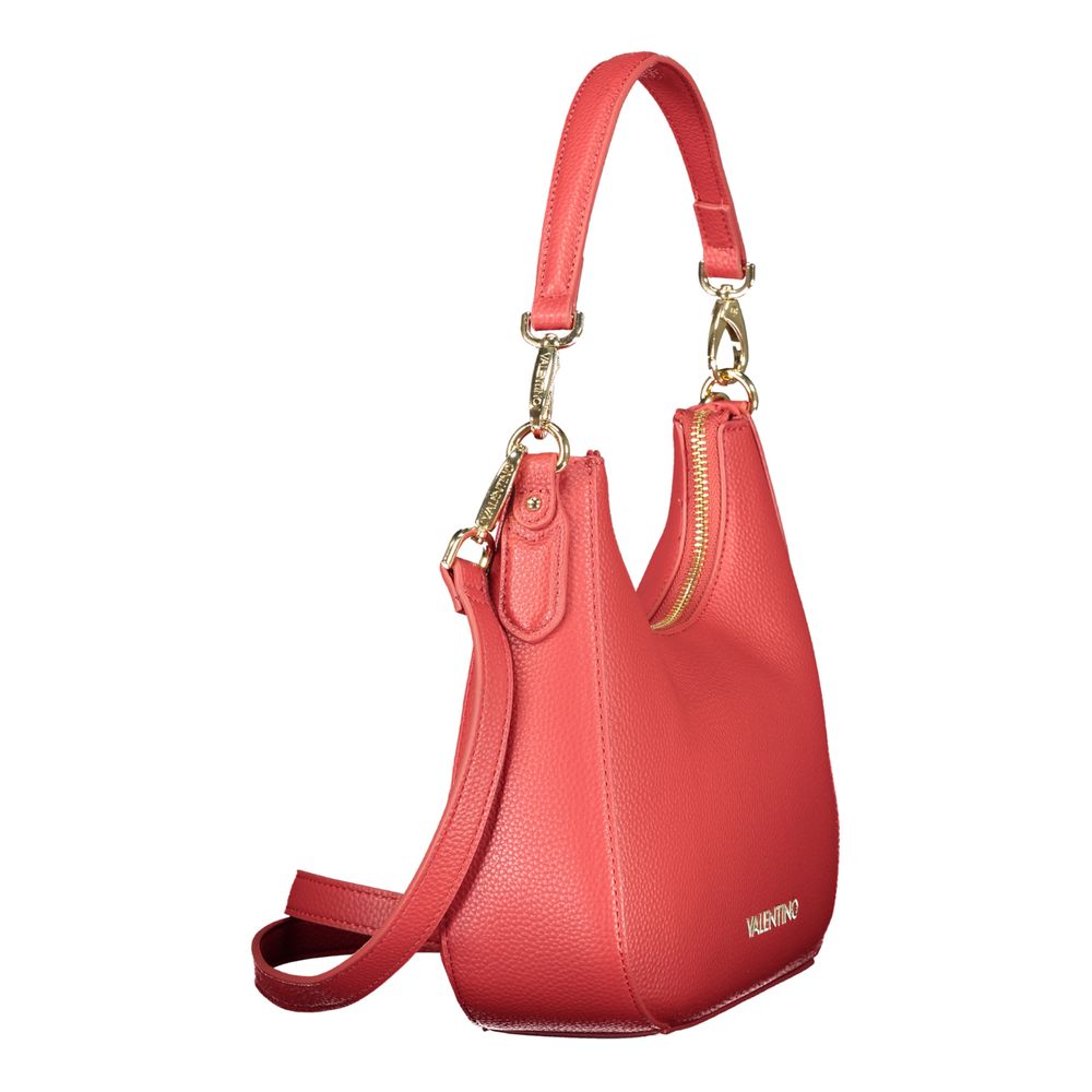 Red Polyurethane Women's Bag with Removable Shoulder Strap