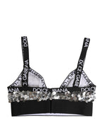 Silver Sequined Triangle Soft Cup Bra Underwear