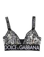 Silver Sequined Triangle Soft Cup Bra Underwear