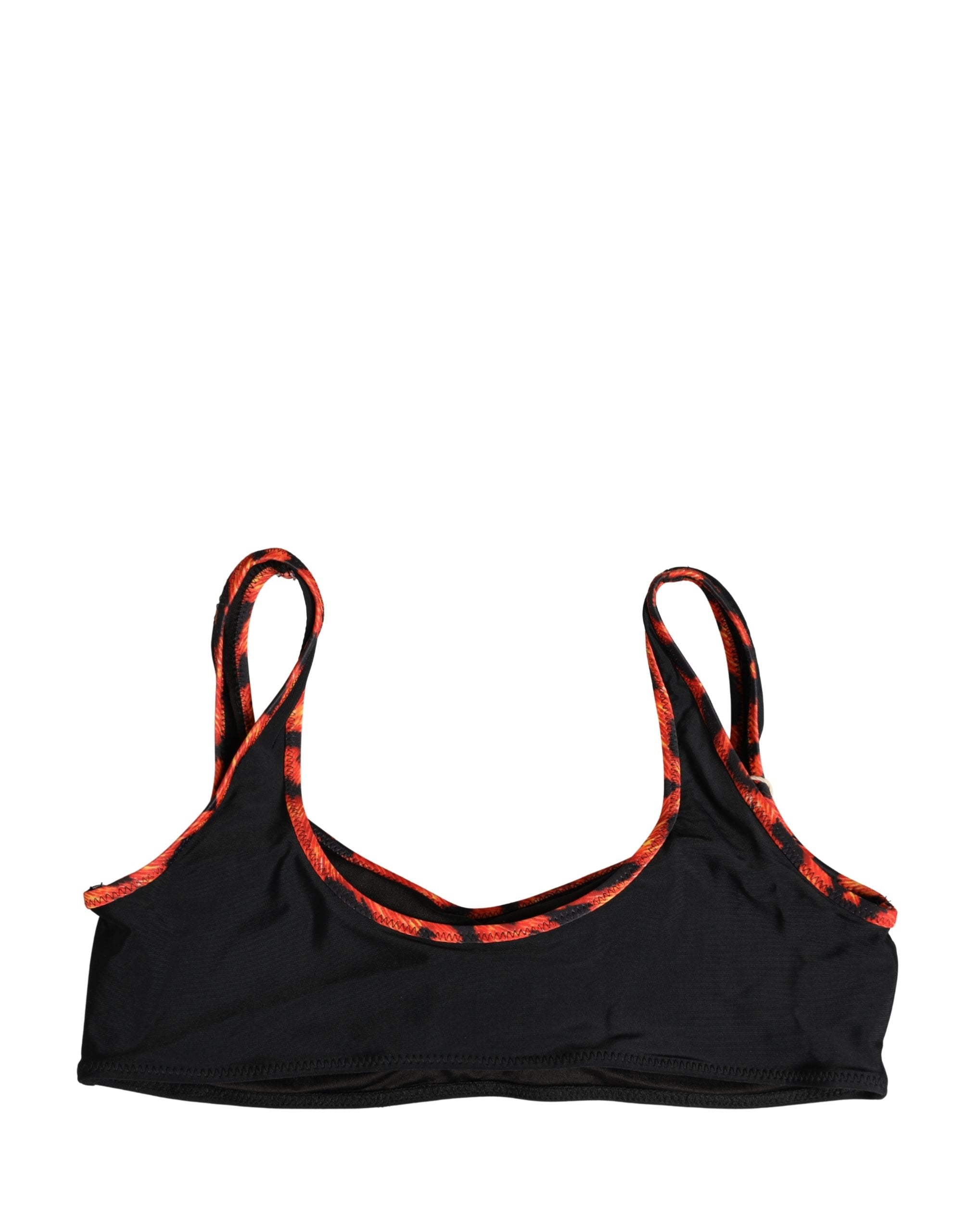 Black Top Orange Leopard Print Bottom 2 Piece Swimwear