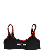 Black Top Orange Leopard Print Bottom 2 Piece Swimwear