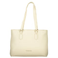 Beige Polyurethane Women's Shoulder Bag with Internal Pocket
