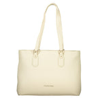 Beige Polyurethane Women's Shoulder Bag with Internal Pocket