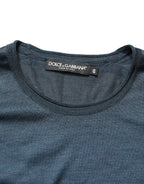 Dark Blue Silk Crew Neck Short Sleeve T-shirt