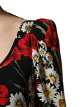 Black Floral Silk Long Sleeves Gown Dress