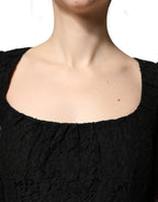Black Lace Square Neck LongSleeve Maxi Dress