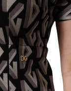 Black Logo Print Cotton Knee Length Dress