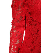 Red Lace Floral Embroidery Long Sleeves Top