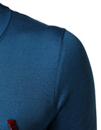 Blue Silk Sequined CrewNeck Pullover Sweater