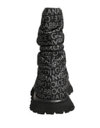 Black Logo Print Lace Up Snow Boots Shoes