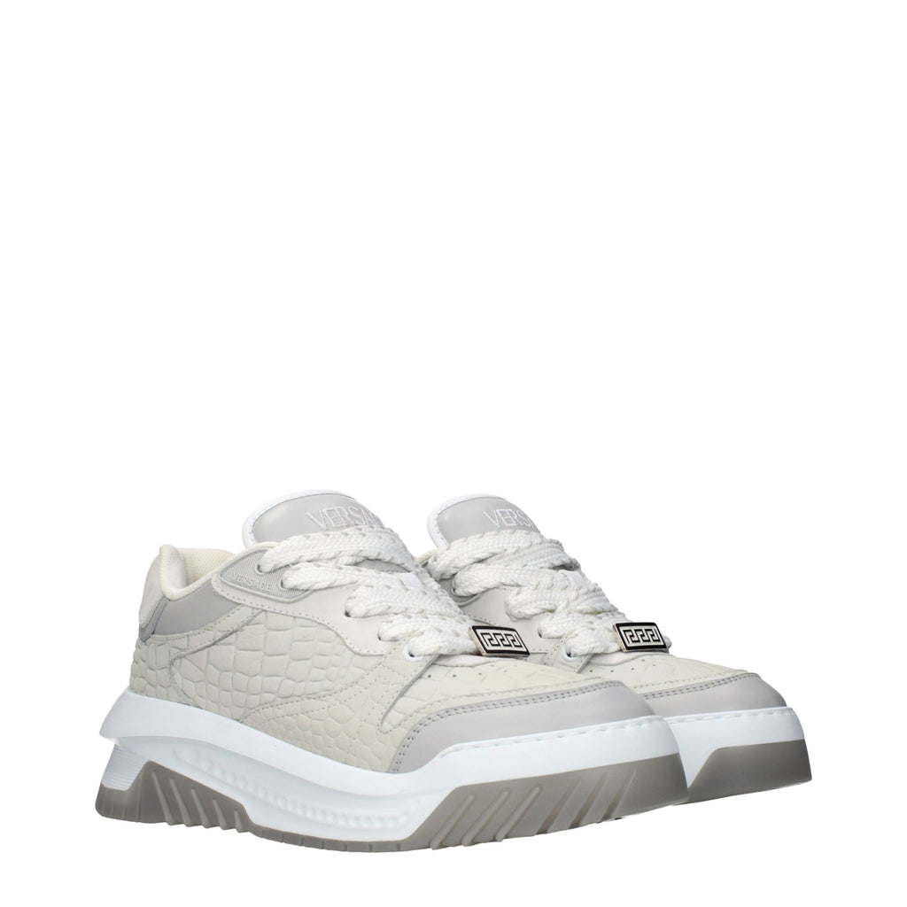 Gray Leather Low Top Sneakers