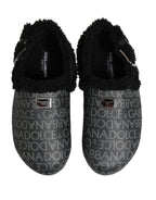 Gray Faux Fur Jacquard Mules Sandals Shoes