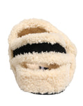 Beige Black Faux Fur Flats Men Sandals Shoes