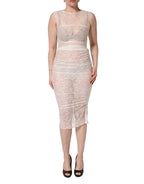 White Floral Lace Sheer Sleeveless Midi Dress