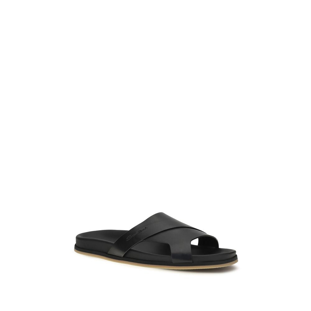 Black Calf Leather Bos Taurus Flat Sandals