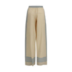 Beige Silk Casual Pants