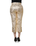 Gold Jacquard Floral Lamé Crop Trouser Pants