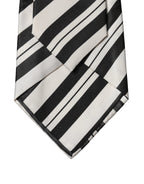 Black White Stripes Silk Adjustable Women Necktie Tie