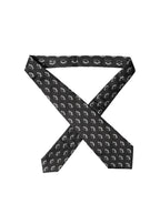 Black Patterned Silk Adjustable Women Tied Necktie Tie
