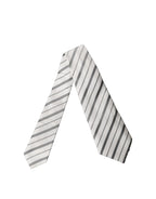 Black White Stripes Silk Adjustable Women Necktie Tie