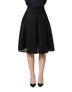 Cotton Striped Flared Silhouette Aline Midi Black