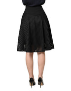 Cotton Striped Flared Silhouette Aline Midi Black