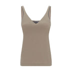 Beige Cotton Sleeveles T-Shirt