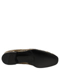 Gold Striped Sequin Embellished Loafer Shoes