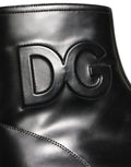 Dolce & Gabbana Black Leather Embossed Logo Ankle Boots Shoes